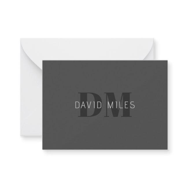 Modern Dark Grey & Black Editable Name & Monogram Note Invitations
