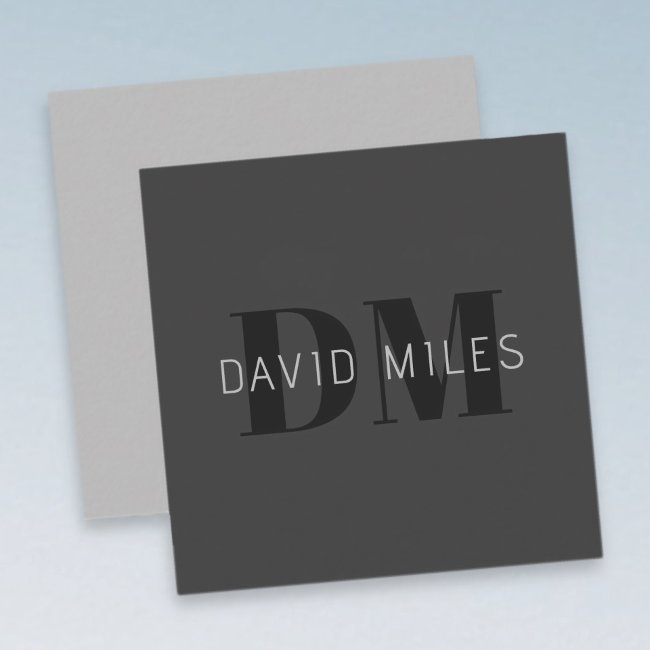 Modern Dark Grey & Black Editable Name & Monogram Note Invitations