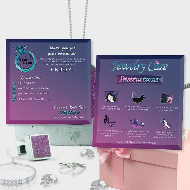 Modern Dark Pink Blue Gradient Jewelry Care Guide Enclosure Invitations