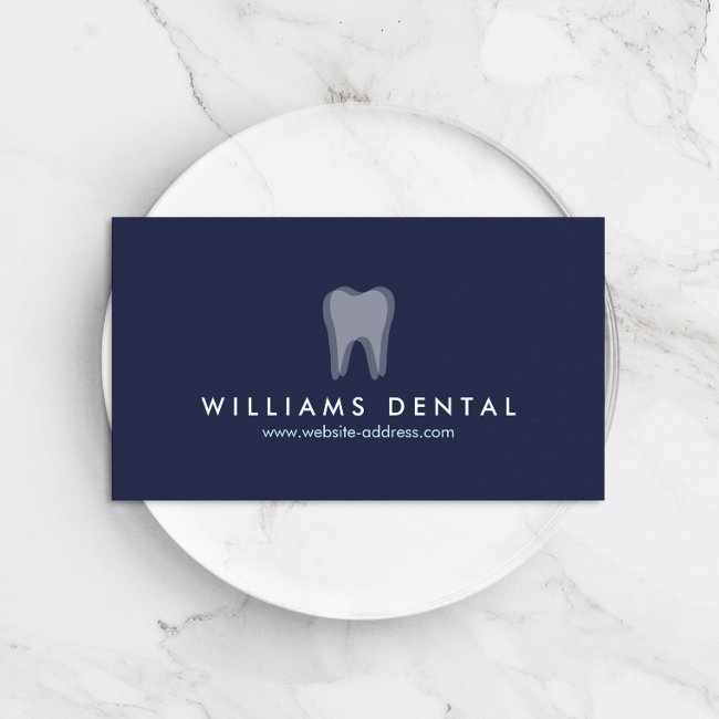 Modern Dentist Tooth Logo On Navy Blue Business Invitations