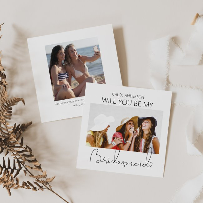 Modern Double Sided Photo Bridesmaid Proposal Invitation