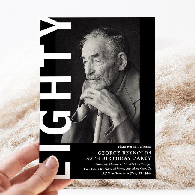 Modern Eighty Photo 80th Birthday Party Invitation