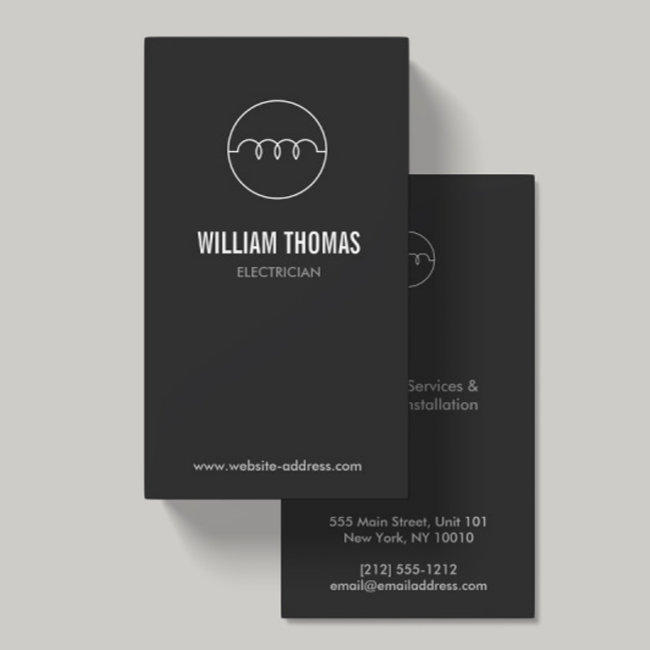Modern Electrician Logo On Dk Gray Business Invitations