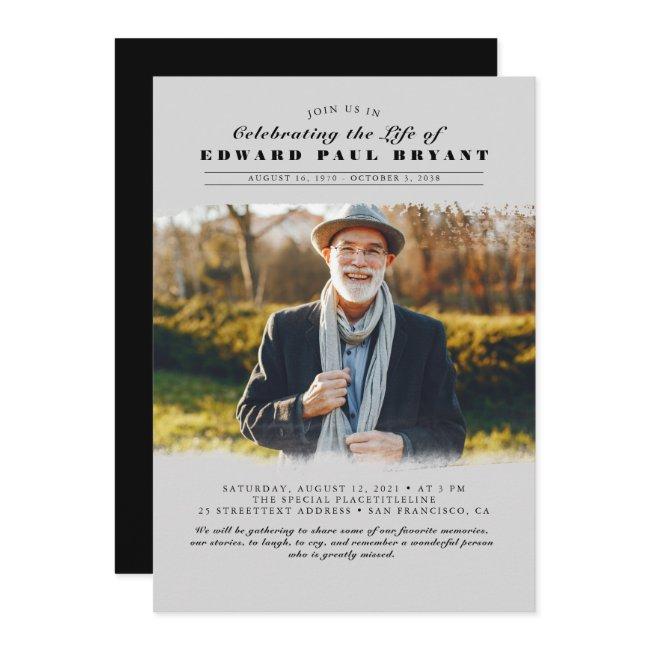 Modern Elegant Celebration Of Life Funeral Photo Invitation