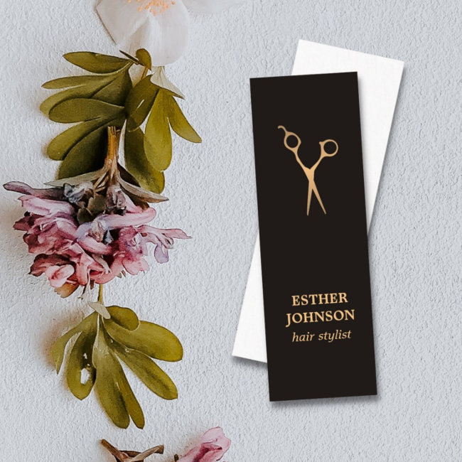 Modern Elegant Dark Faux Gold Scissor Mini Business Invitations