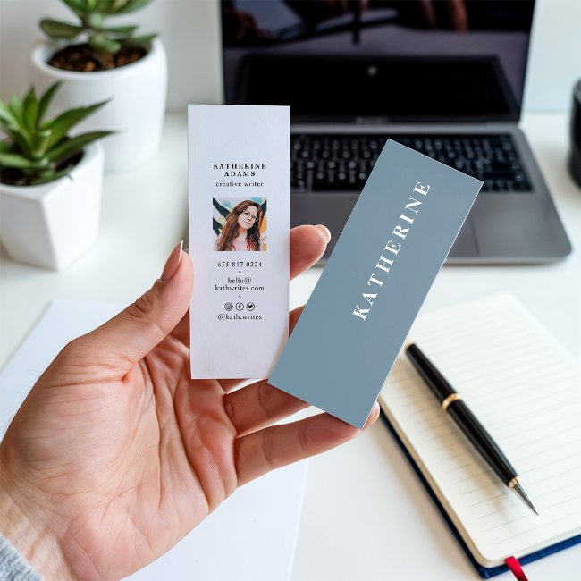 Modern Elegant Pastel Blue Minimalist Photo Writer Mini Business Invitations