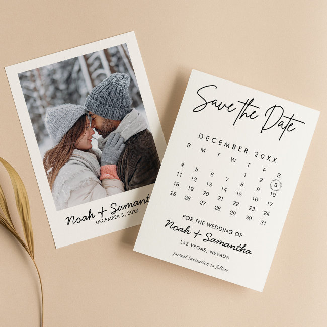 Modern Elegant Photo Calendar White Wedding Simple Save The Date