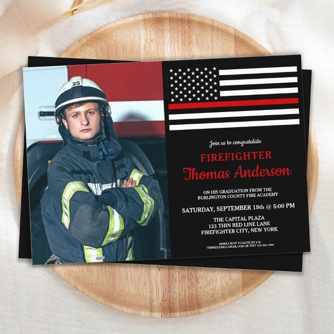 Modern Firefighter Graduation Party Custom Photo Invitation