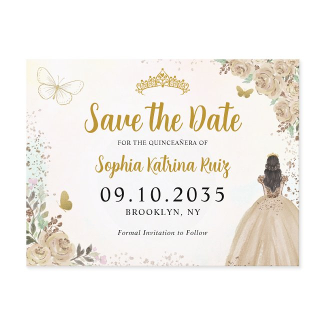 Modern Floral Light Gold Quinceanera Save The Date Postinvitations