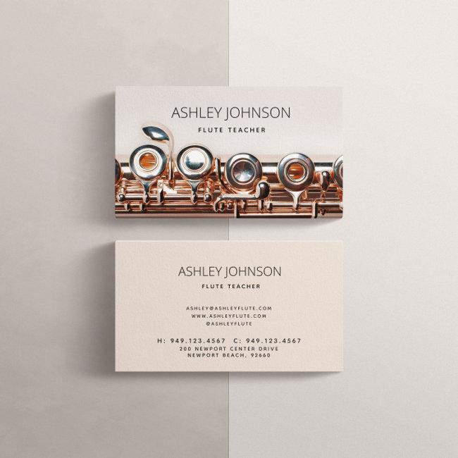 Modern Flute Teacher Soloist Blush Pink Rose Gold Business Invitations