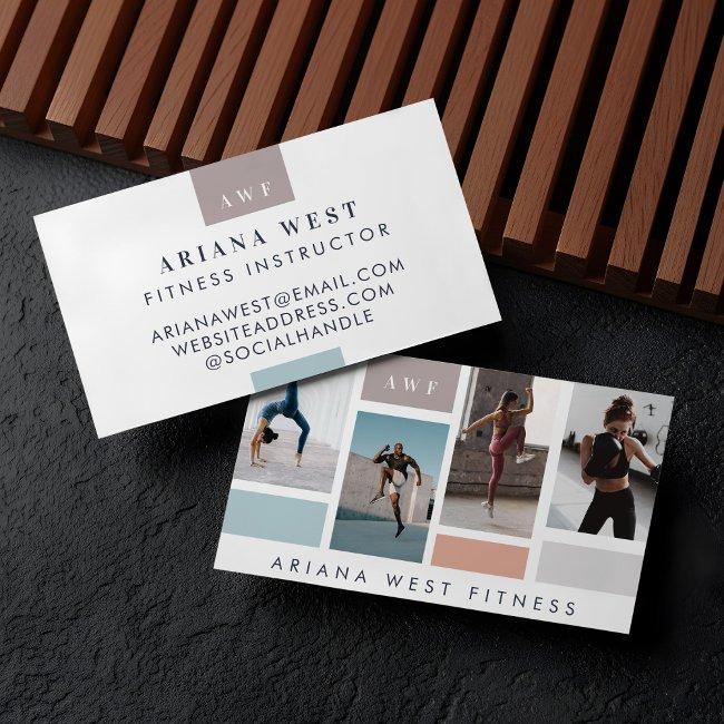Modern Four Photo Collage Personal Trainer Fitness Business Invitations
