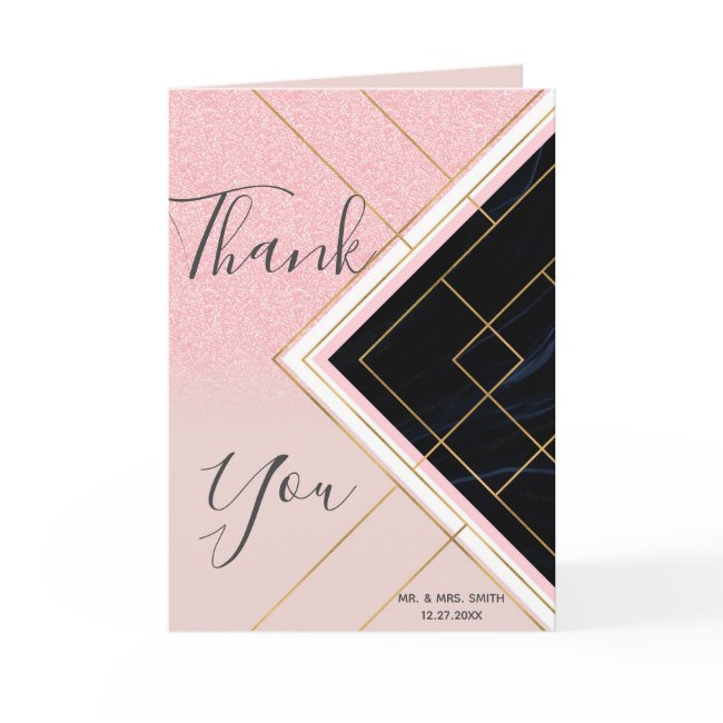 Modern Geometric Pink Gold Strokes Design Thank You Invitations