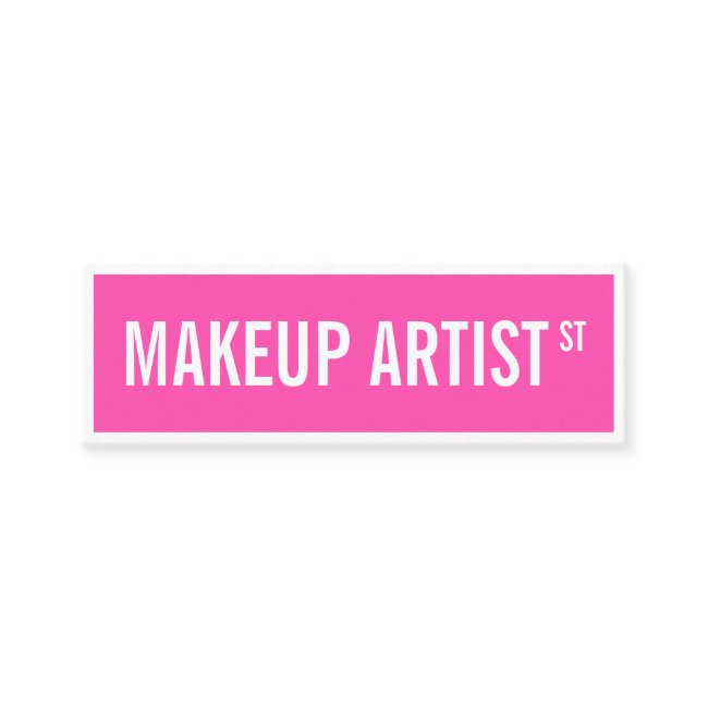 Modern Girly Neon Pink Street Sign Makeup Artist Mini Business Invitations