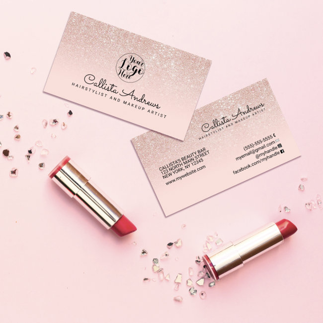 Modern Glamorous Rose Gold Pink Glitter Ombre Business Invitations