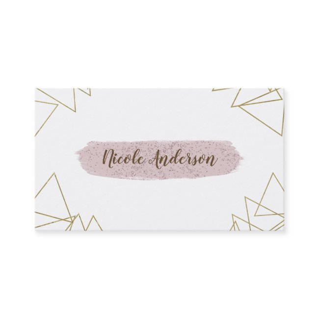 Modern Gold Geometric Triangles Pink Brush Modern Business Invitations