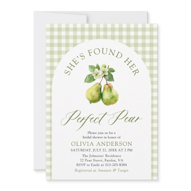 Modern Green Gingham Perfect Pear Bridal Shower Invitation