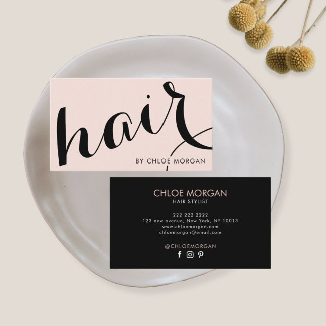 Modern Hair Stylist Script Blush Pink Business Invitations