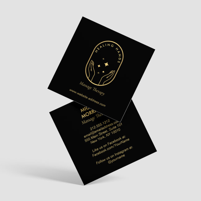 Modern Healing Hands Massage, Wellness Gold Logo Square Business Invitations
