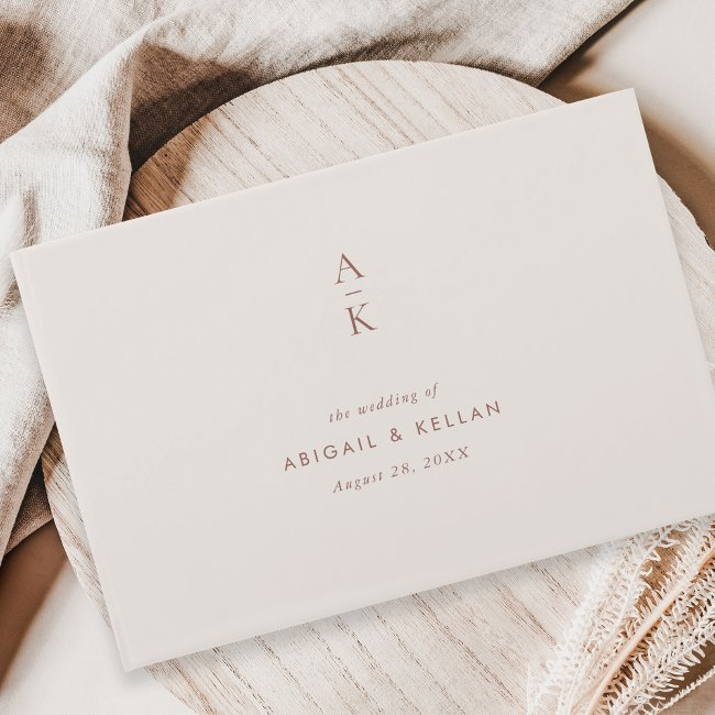 Modern Ivory Brown Monogram Earth Tone Wedding Guest Book