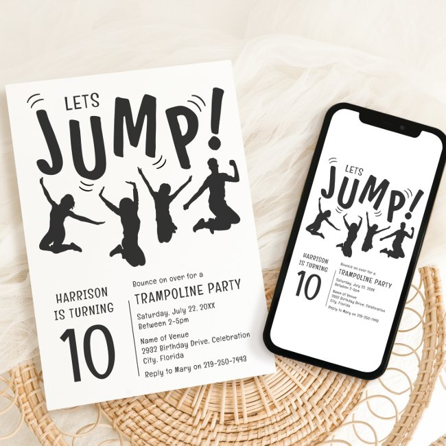 Modern Kids Trampoline Party Birthday Party Invitation