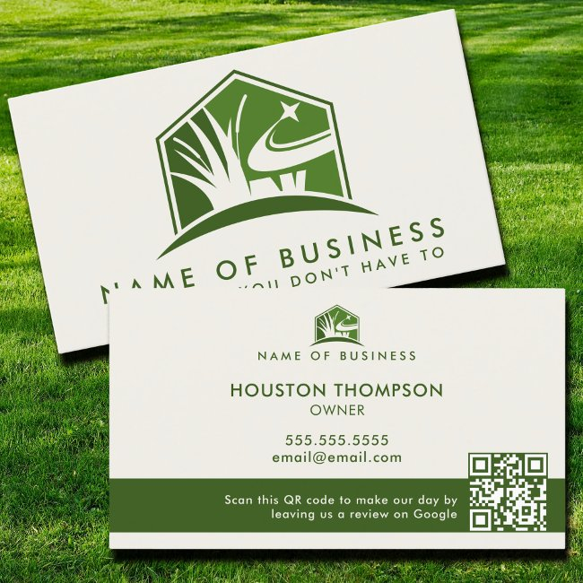 Modern Lawn Care Logo Landscaper Service Qr Code Business Invitations