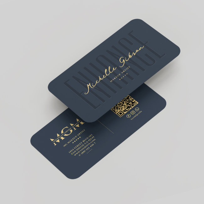 Modern Makeup Artist Monogram Elegant Blue Business Invitations