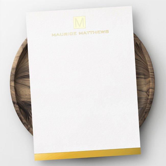 Modern Masculine Monogram Name Real Foil Flat Invitations