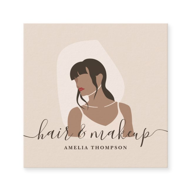 Modern Minimal Pastel Makeup And Hair Illustration Square Business Invitations