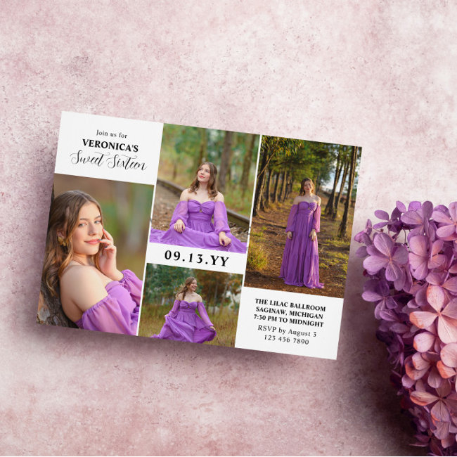 Modern Minimal Photo Collage Sweet Sixteen Invitation