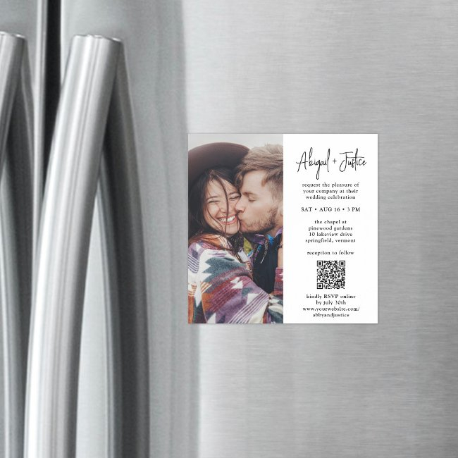 Modern Minimal Qr Code & Photo All-in-one Wedding Magnetic Invitation
