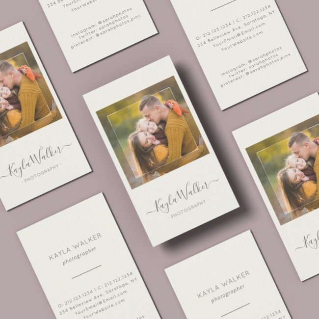 Modern Minimal Simple Photo Photographer Ivory Business Invitations