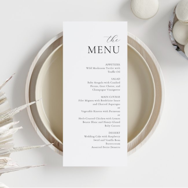 Modern Minimalist Black White Elegant Wedding Menu