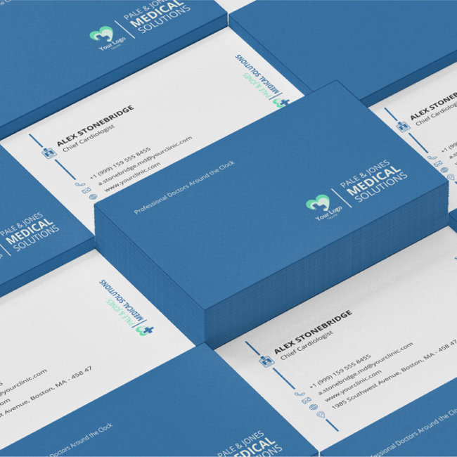 Modern Minimalist Blue Medical Professional Business Invitations