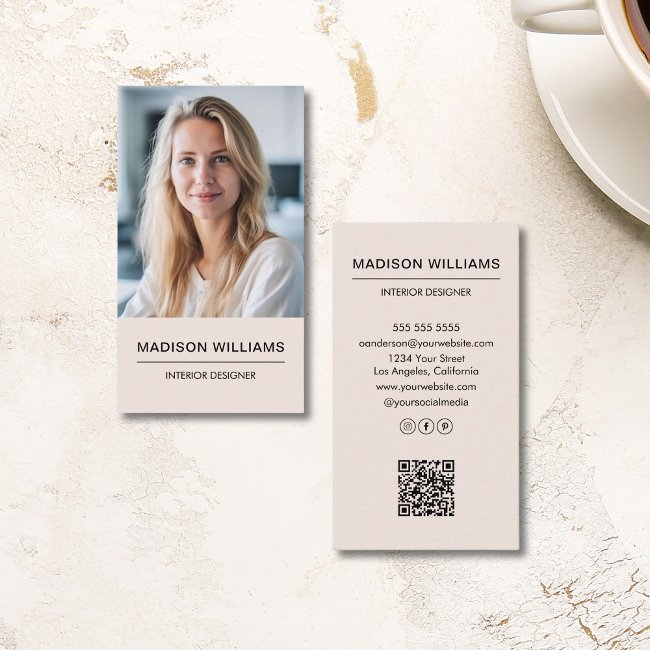 Modern Minimalist Blush Pink Photo Qr Social Media Business Invitations