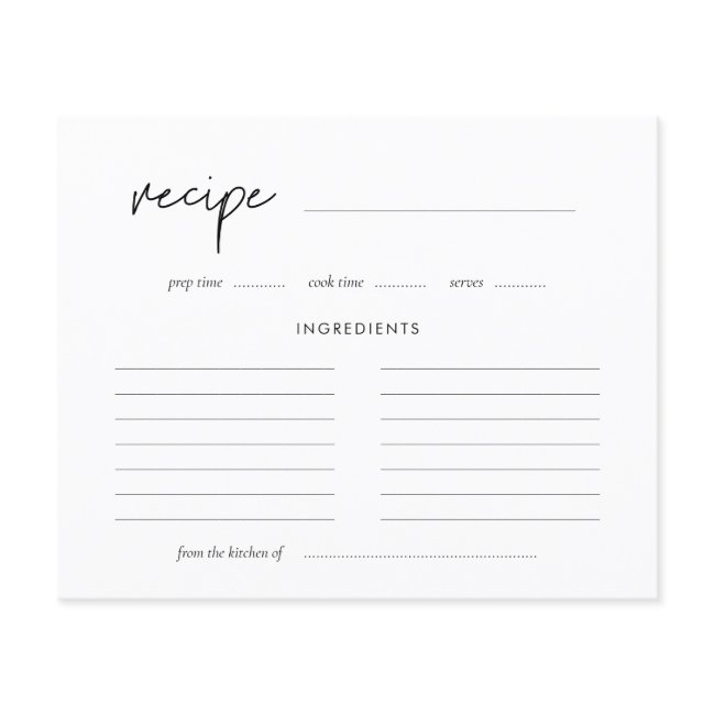 Modern Minimalist Bridal Shower Recipe Invitations