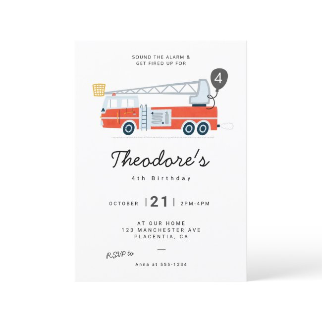 Modern Minimalist Fireman Birthday Party Invitation