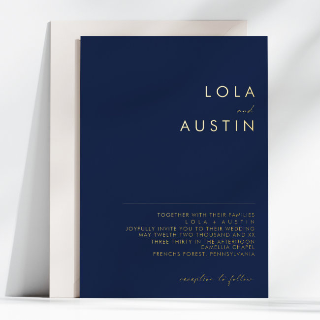 Modern Minimalist | Navy And Gold Wedding Real Foil Invitation