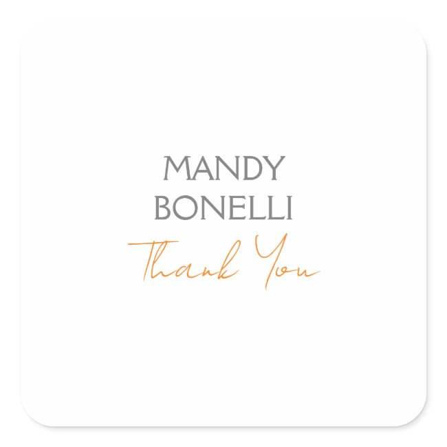 Modern Minimalist Plain Personalized Thank You Square Sticker
