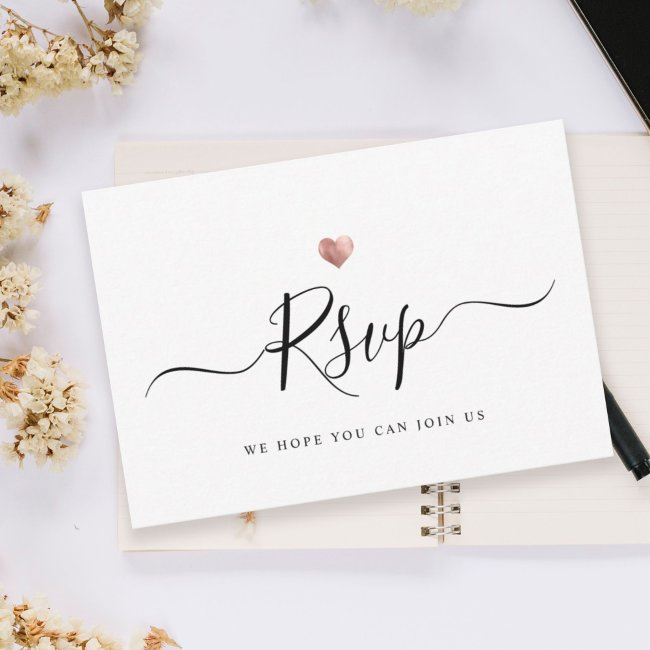 Modern Minimalist Script Rose Gold Wedding Rsvp