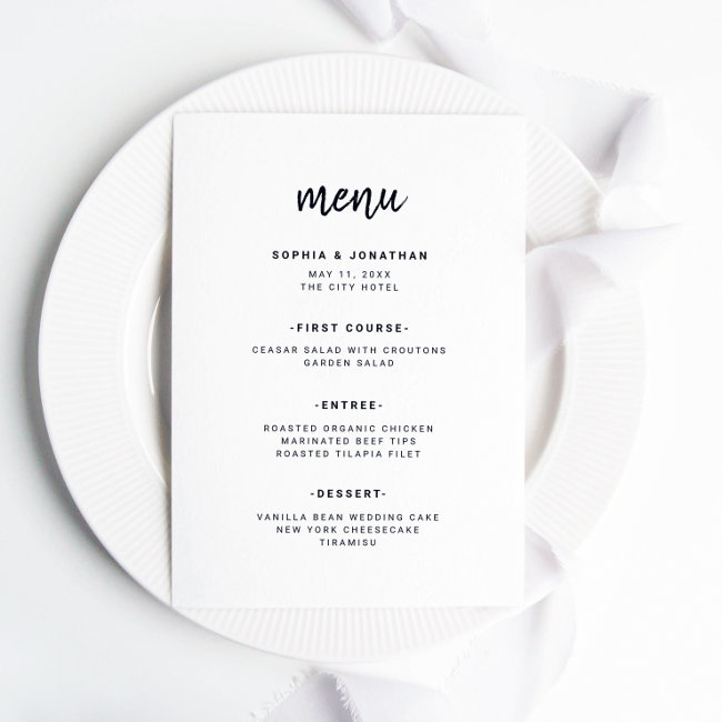 Modern Minimalist Script | Wedding Menu