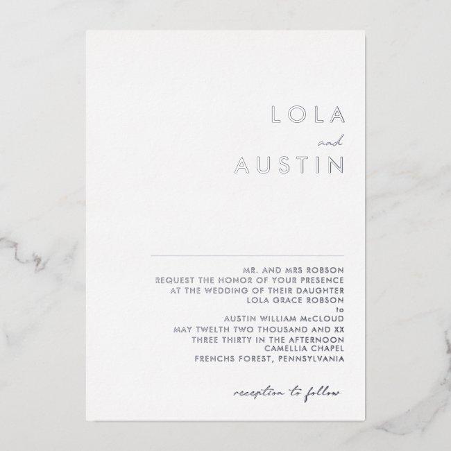 Modern Minimalist Silver Traditional Wedding Real Foil Invitation