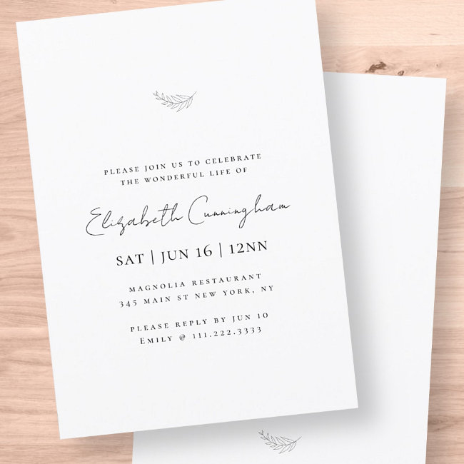 Modern Minimalist Simple Chic Memorial Funeral Invitation