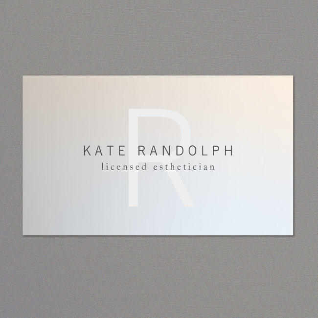 Modern Monogram Minimalist Luminous Silver Business Invitations