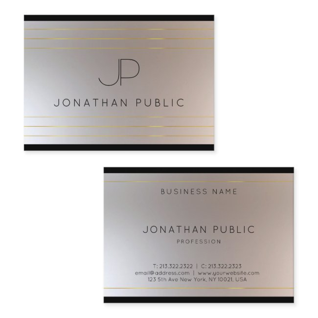 Modern Monogrammed Gold Silver Elegant Template Business Invitations
