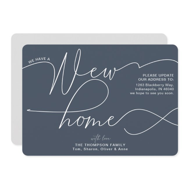 Modern New Home Calligraphy Smoky Navy Moving Announcement