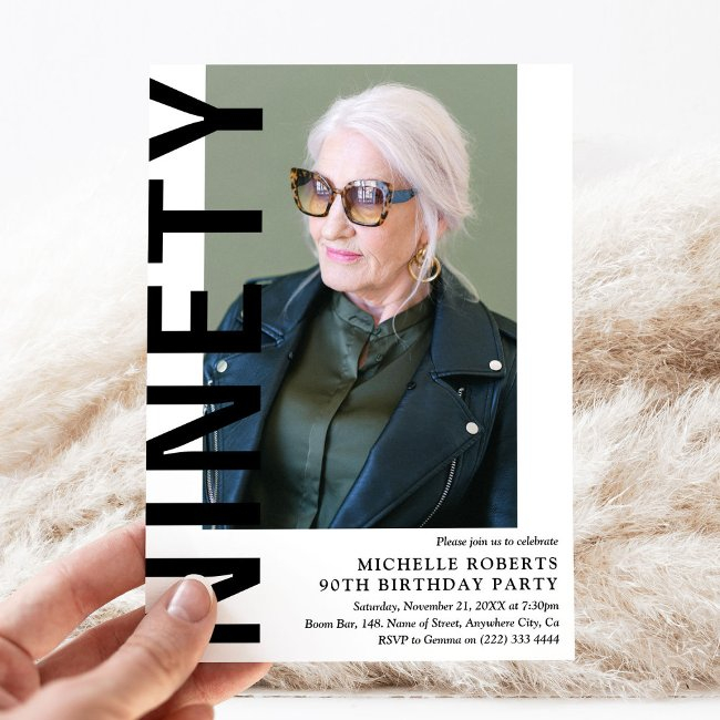 Modern Ninety Photo 90th Birthday Party Invitation