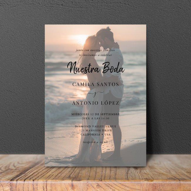 Modern Nuestra Boda | Faded Photo Spanish Wedding Invitation