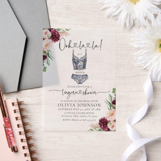 Modern Ooh La La Bra Lingerie Bridal Shower Vellum Invitations
