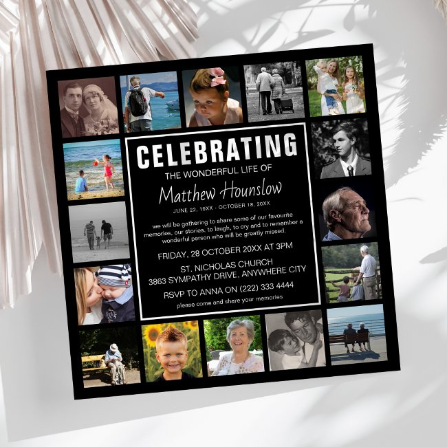 Modern Photo Collage Sympathy Celebration Of Life Invitation