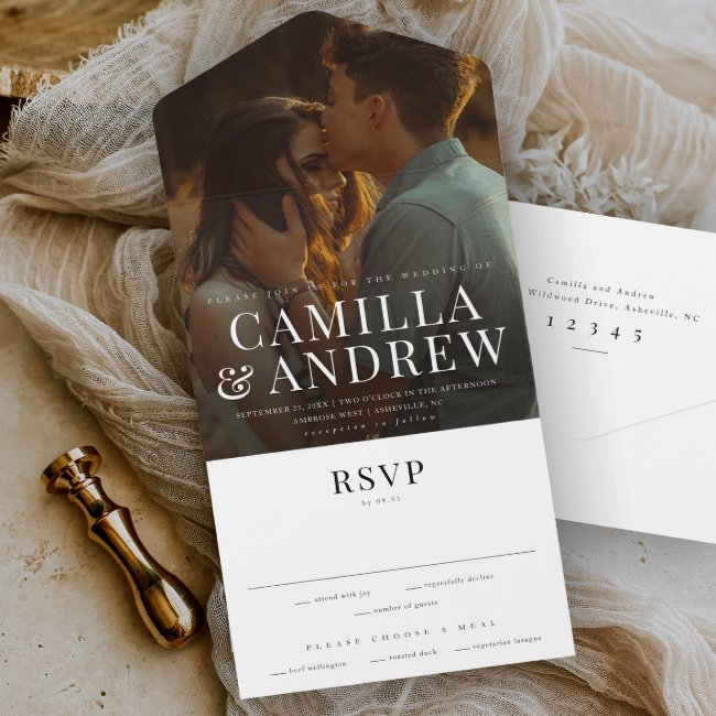 Modern Photo Elegant Stylish Rsvp Wedding All In One Invitation